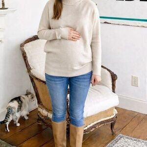 Minimalist Maternity Mock Neck Cozy‎ Neutral Beige Knit Sweater Tunic